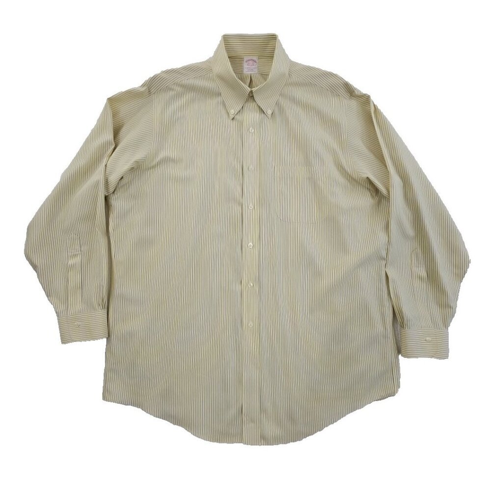 Brooks Brothers Shirt Men's 16 1/2 - 34 Yellow Stripe Classic Fit No Iron EUC LN